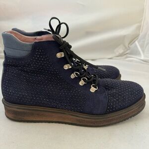 Maria Leon Blue Suede Studded Lace Up Platform Ankle Boots